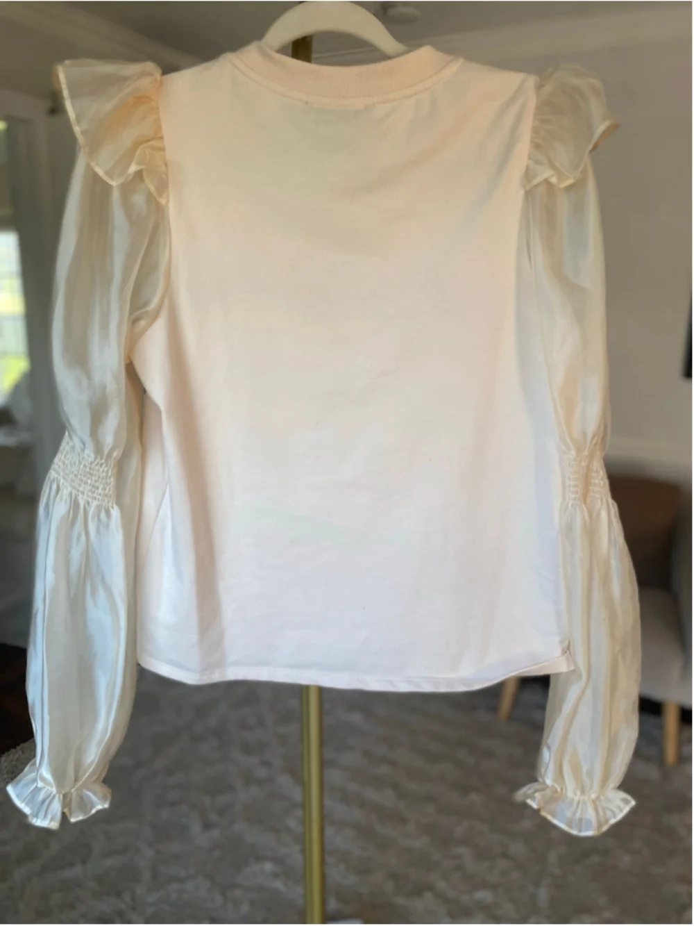 Anthropologie Puff Sleeve Cream Blouse Coquette Romantic Old Money Parisian Boho